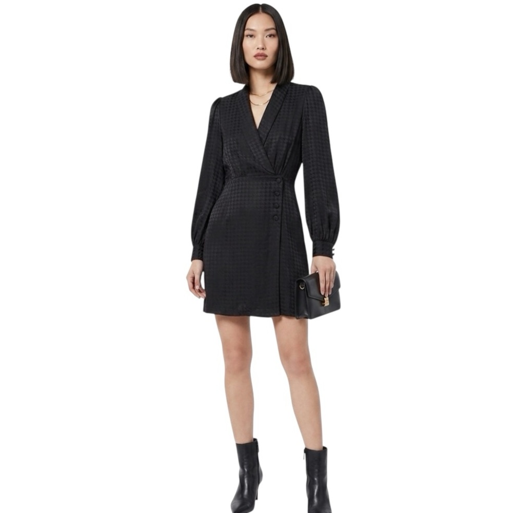 THE KOOPLES Tuxedo Wrap Mini Dress Houndstooth Jacquard Sz L Black Cocktail Edgy